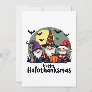 Gelukkige Hallothanksmas Xmas Halloween Gnomes Kaart