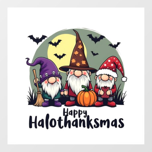 Gelukkige Hallothanksmas Xmas Halloween Gnomes Raamsticker (Vel)