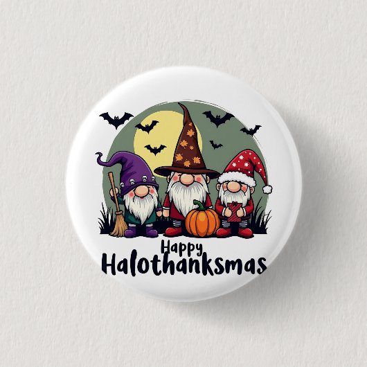 Gelukkige Hallothanksmas Xmas Halloween Gnomes Ronde Button 3,2 Cm (Voorkant)
