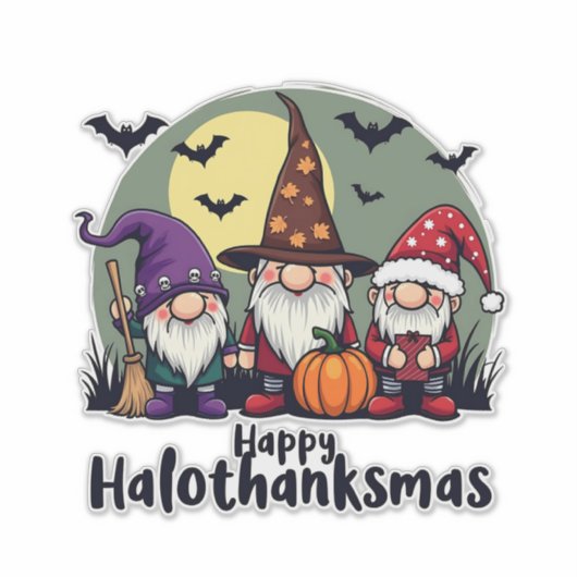 Gelukkige Hallothanksmas Xmas Halloween Gnomes Sticker (Voorkant)