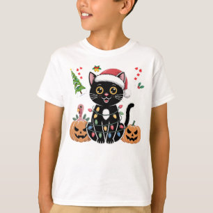 Gelukkige Hallothanksmas Zwarte Kat Halloween pomp T-shirt