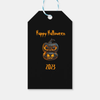 Gelukkige Halloween 2023 gesneden zwarte pompoen Cadeaulabel