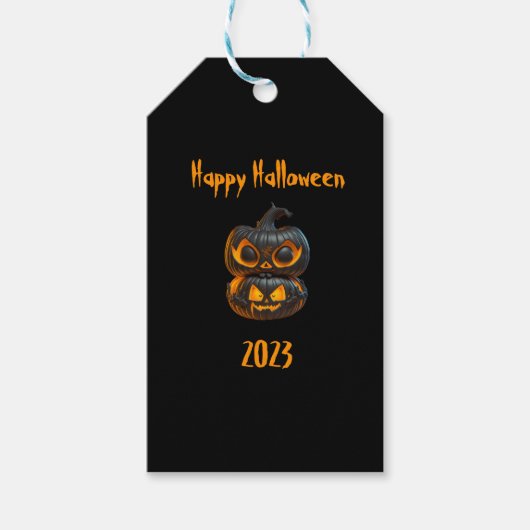 Gelukkige Halloween 2023 gesneden zwarte pompoen Cadeaulabel (Voorkant)