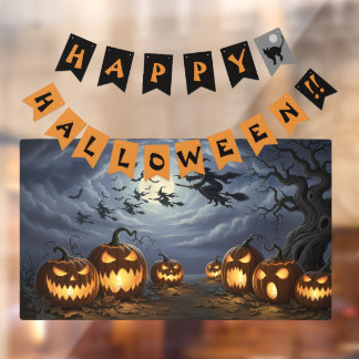 Gelukkige Halloween Banner, Heksen, Pompoenen Raamsticker