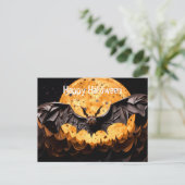 Gelukkige Halloween Bat en Maan Briefkaart (Staand voorkant)