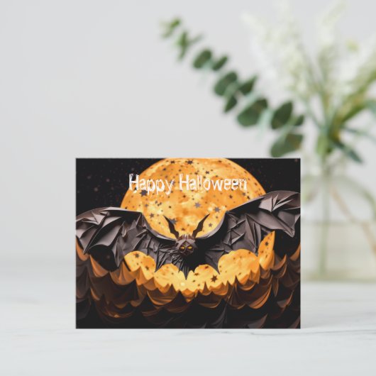 Gelukkige Halloween Bat en Maan Briefkaart (Staand voorkant)
