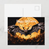 Gelukkige Halloween Bat en Maan Briefkaart (Voorkant / Achterkant)
