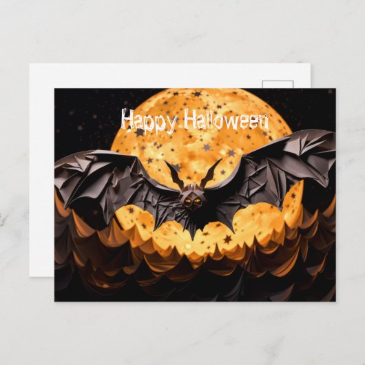 Gelukkige Halloween Bat en Maan Briefkaart (Voorkant / Achterkant)