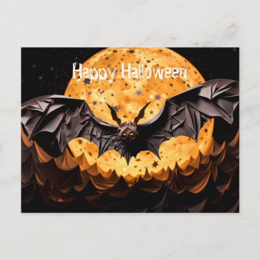 Gelukkige Halloween Bat en Maan Briefkaart (Voorkant)