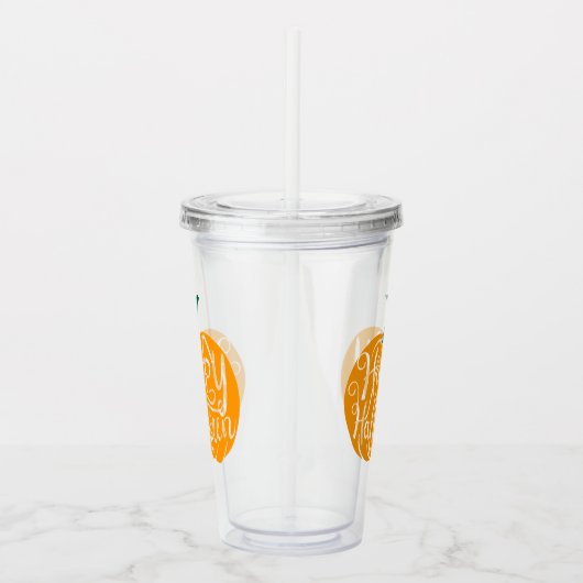 Gelukkige Halloween-belettering op gesneden pompoe Acryl Drinkbeker (Rechts)