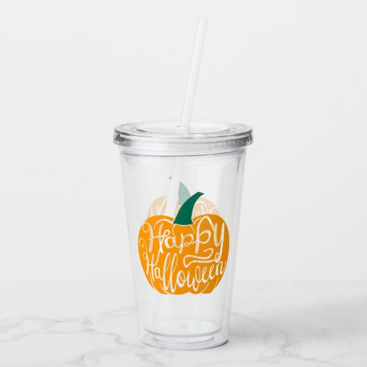 Gelukkige Halloween-belettering op gesneden pompoe Acryl Drinkbeker (Achterkant)