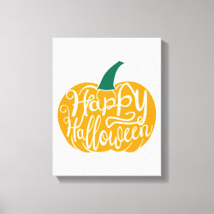 Gelukkige Halloween-belettering op gesneden pompoe Canvas Afdruk