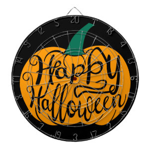 Gelukkige Halloween-belettering op gesneden pompoe Dartbord
