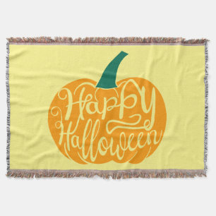 Gelukkige Halloween-belettering op gesneden pompoe Deken