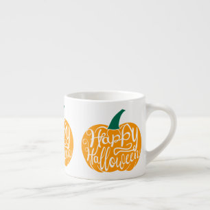 Gelukkige Halloween-belettering op gesneden pompoe Espresso Kop