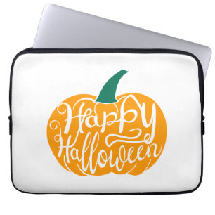 Gelukkige Halloween-belettering op gesneden pompoe Laptop Sleeve