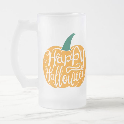 Gelukkige Halloween-belettering op gesneden pompoe Matglas Bierpul (Links)