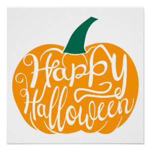 Gelukkige Halloween-belettering op gesneden pompoe Perfect Poster
