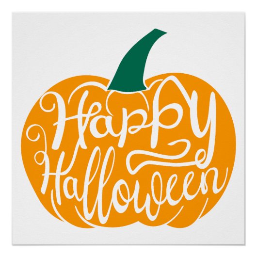 Gelukkige Halloween-belettering op gesneden pompoe Perfect Poster (Voorkant)