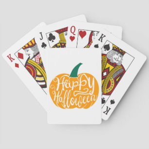 Gelukkige Halloween-belettering op gesneden pompoe Pokerkaarten