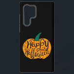 Gelukkige Halloween-belettering op gesneden pompoe Samsung Galaxy Hoesje<br><div class="desc">Gestileerde typografie Happy Halloween gesneden op pompoen tekening in platte stijl</div>