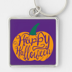 Gelukkige Halloween-belettering op gesneden pompoe Sleutelhanger