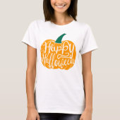 Gelukkige Halloween-belettering op gesneden pompoe T-shirt (Voorkant)