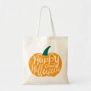 Gelukkige Halloween-belettering op gesneden pompoe Tote Bag