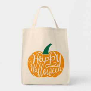 Gelukkige Halloween-belettering op gesneden pompoe Tote Bag
