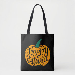 Gelukkige Halloween-belettering op gesneden pompoe Tote Bag