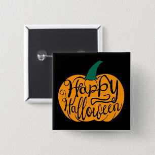 Gelukkige Halloween-belettering op gesneden pompoe Vierkante Button 5,1 Cm