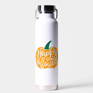 Gelukkige Halloween-belettering op gesneden pompoe Waterfles