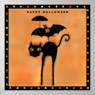 Gelukkige Halloween Black Cat en Acrobat Poster