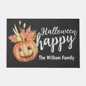 Gelukkige Halloween Bloemenpompoen gepersonaliseer Deurmat (Voorkant)