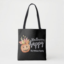 Gelukkige Halloween Bloemenpompoen gepersonaliseer Tote Bag