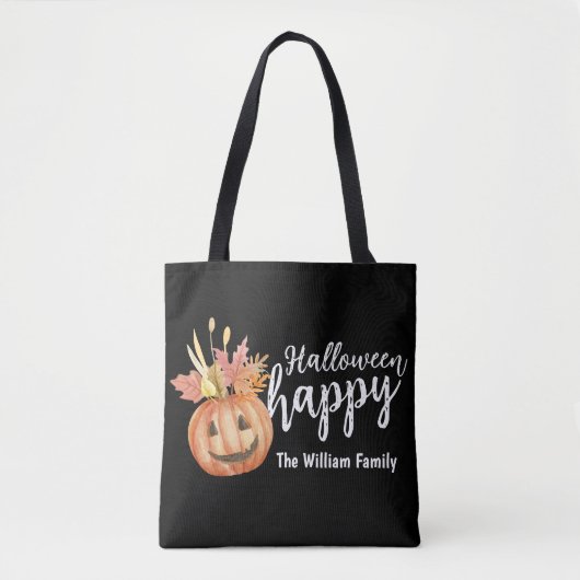 Gelukkige Halloween Bloemenpompoen gepersonaliseer Tote Bag (Voorkant)