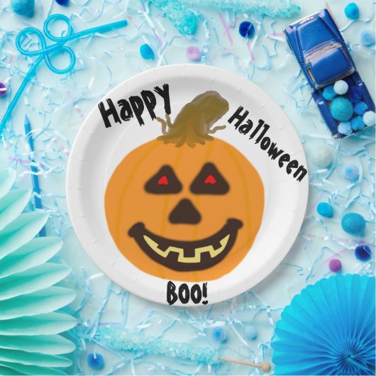 Gelukkige Halloween Boo lachende pompoen Papieren Bordje (Feest)