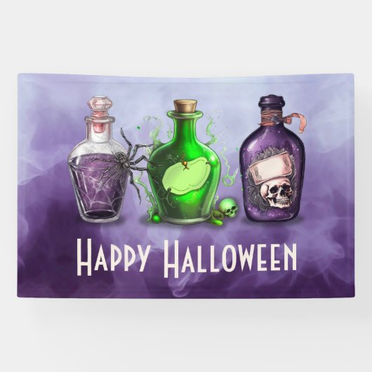 Gelukkige Halloween Brews en Boos Apothecary Banne Spandoek (Horizontaal)