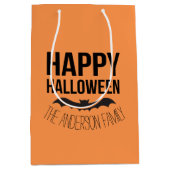 Gelukkige Halloween Cartoon Vleermuis met Naam Medium Cadeauzakje (Voorkant)