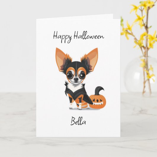 Gelukkige Halloween Chihuahua en Kleurplaat Kaart (Gele Bloem)