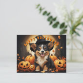 Gelukkige Halloween Corgi in Pompoen Patch Feestdagenkaart (Staand voorkant)