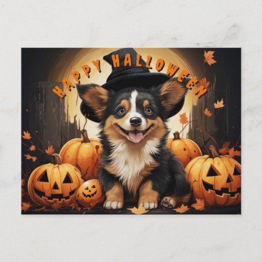 Gelukkige Halloween Corgi in Pompoen Patch Feestdagenkaart (Voorkant)
