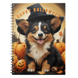 Gelukkige Halloween Corgi in Pompoen Patch Notitieboek