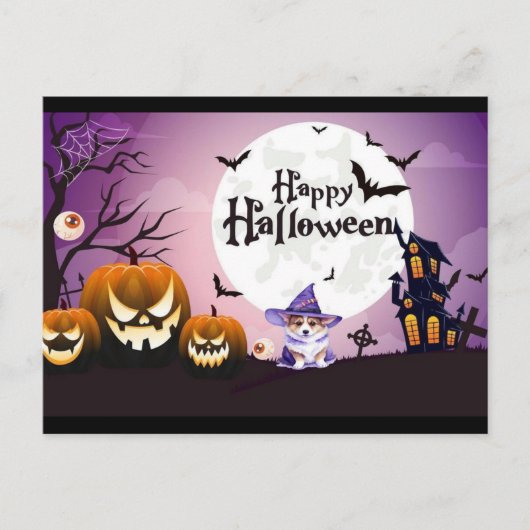 Gelukkige Halloween Corgi Witch Briefkaart (Voorkant)
