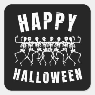 GELUKKIGE HALLOWEEN DANSDENDE SKELETTEN VIERKANTE STICKER