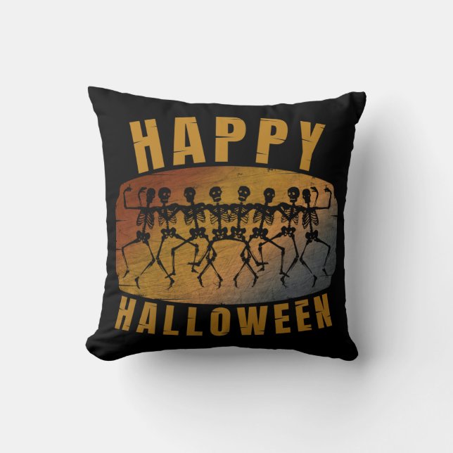 GELUKKIGE HALLOWEEN DANSEDER SKELET KUSSEN (Voorkant)