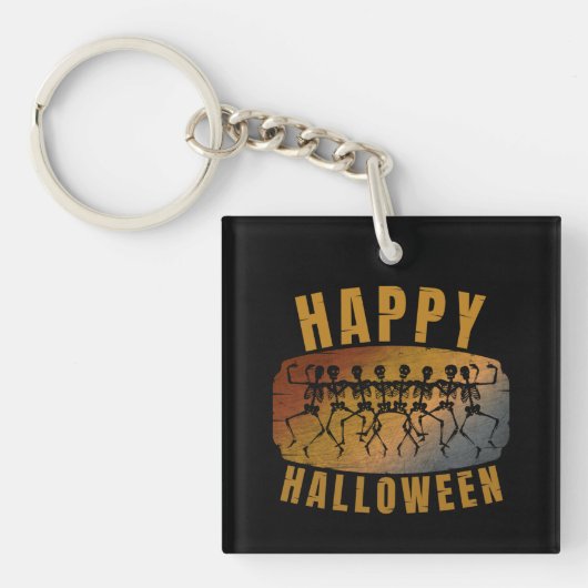 GELUKKIGE HALLOWEEN DANSEDER SKELET SLEUTELHANGER (Voorkant)