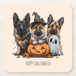 Gelukkige Halloween Duitse Herder Honden Kartonnen Onderzetters
