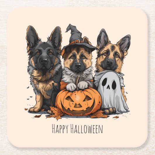 Gelukkige Halloween Duitse Herder Honden Kartonnen Onderzetters (Voorkant)