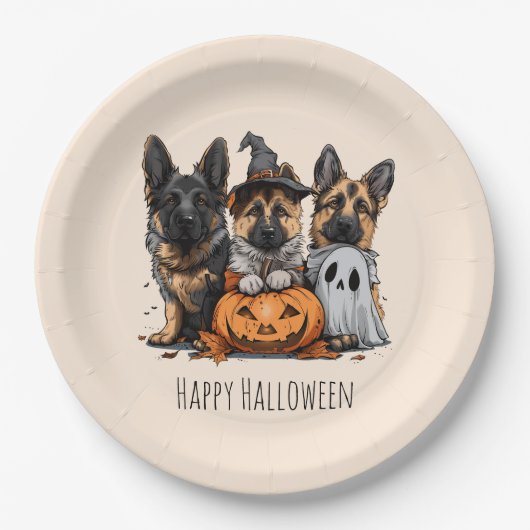 Gelukkige Halloween Duitse Herder Honden Papieren Bordje (Voorkant)